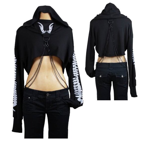 Reflective Graphic Chain Cropped Hoodie - Picture 1 of 16